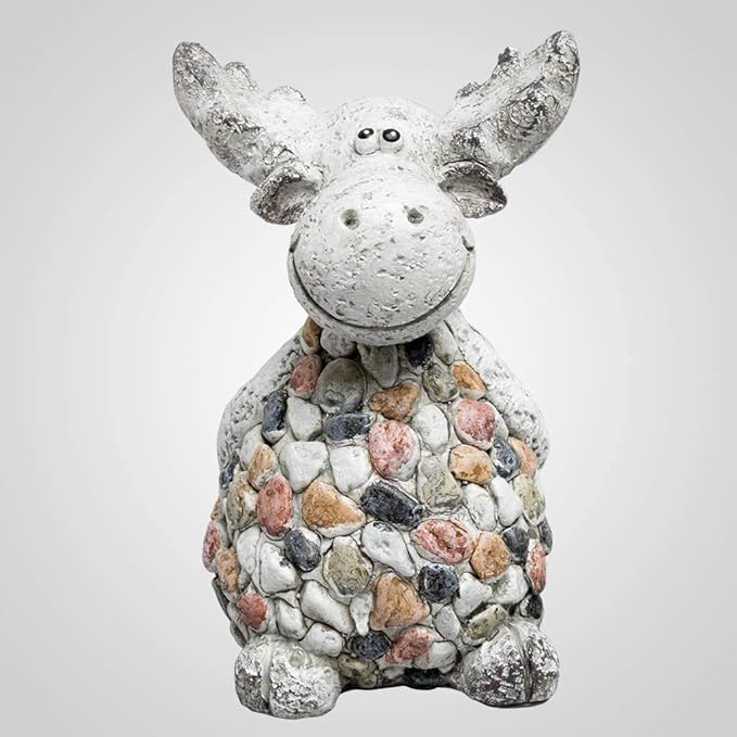 Polystone Pebble-Stone Garden Moose Figurine, 6-inch Height, Outdoor Decoration