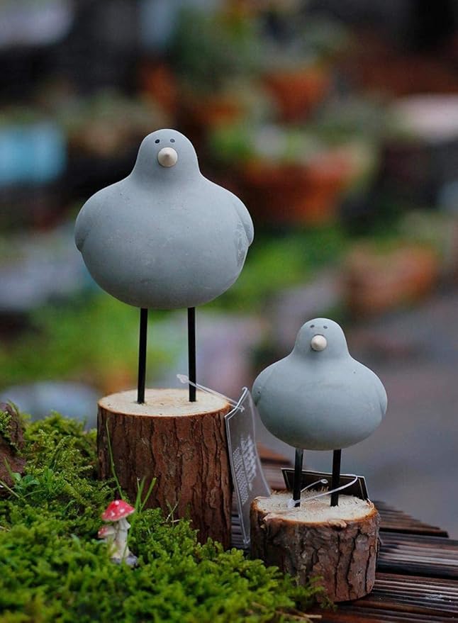 Sculpture Tabletop Statue Garden Sculpture Outdoor Garden Animal Statue 2 Pieces Resin Gray Chubby Bird Figurine Garden Decoration Accessories Handicraft Ornaments