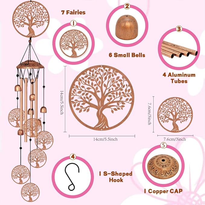 Large Aluminium Wind Chimes 33" Outdoor Deep Tone Memorial Wind Chime with Tree of Life Wind Catcher, Sympathy for Loss of Loved Mom Father,Metal Wind Chimes for Garden Patio Home Decor
