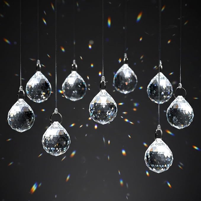 48pcs 20mm Clear Crystal Ball Prism with 48 Rings, Sun Shine Catcher Rainbow Pendants Maker Hanging Crystals Chandeliers Prisms for Windows Gift