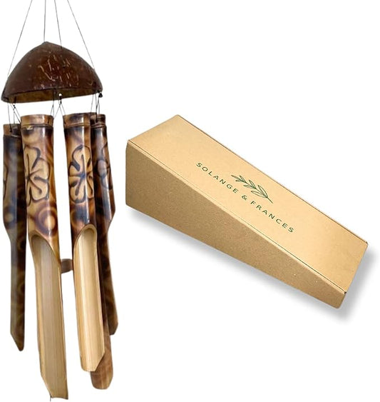 Solange & Frances Bamboo Wind Chimes - Elegant Home Decor for Front Porch and Garden. Unique Gifts for Women, White Elephant Gifts, Outdoor Wind Chimes for Relaxing Ambiance