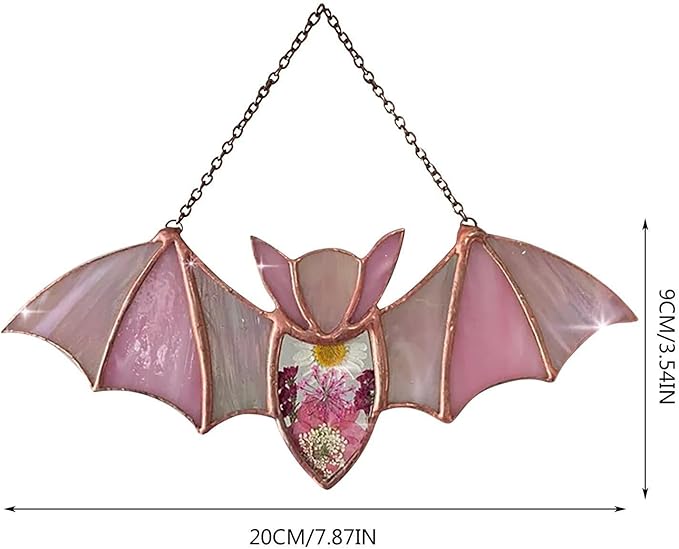 Colorful Acrylic Bat Decoration Window Hanging Suncatcher, Stunning Hanging Window Panels for Halloween Decoration, Acrylic Window Wall Art Decor for Living Room, Home, Office, Kitchen (Pink)
