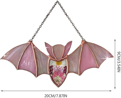 Colorful Acrylic Bat Decoration Window Hanging Suncatcher, Stunning Hanging Window Panels for Halloween Decoration, Acrylic Window Wall Art Decor for Living Room, Home, Office, Kitchen (Pink)