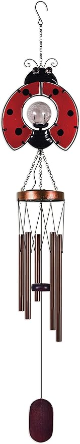 Sunset Vista Designs Collection Solar Wind Chime, Ladybug, 7.48" x 4.33" x 38"