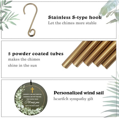 Personalized Memorial Wind Chimes, 36inch Sympathy Loving Memory Gifts, Gods Mourn Wind Chimes, Custom Name Cross Wind Chime for Loss of Loved Dad/Mom (Produced in USA)