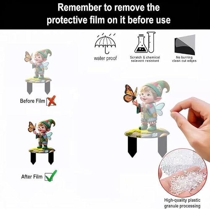 2D Gnome Butterfly Acrylic Garden Stake Decorative Yard Lawn Planter Outdoor Ornamen(#14 Style)