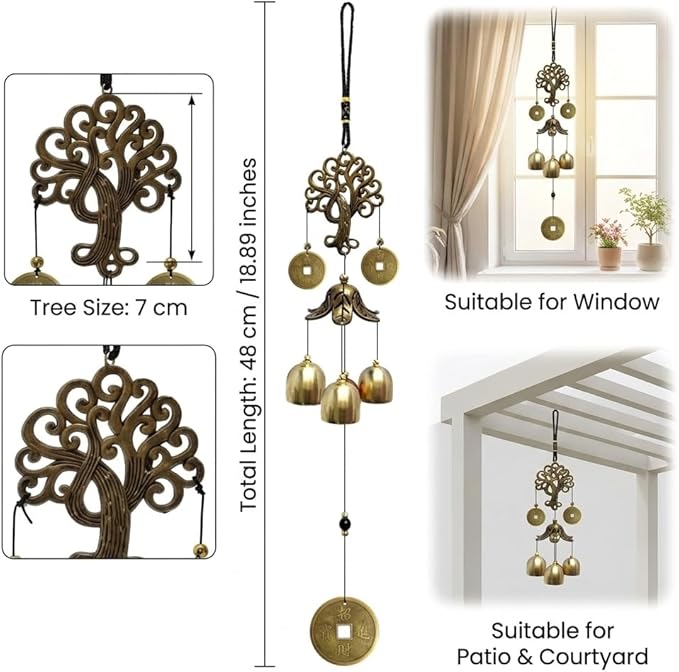 Wind Chimes Outdoor Fortune Tree WindChimes Metal Bells Wind Chime Christmas Decor Home Garden Hanging Decoration Gift One Size