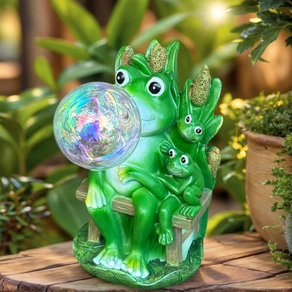 Solar Frog Blowing Bubble Garden Statue Light - Outdoor Waterproof Resin Figurine with Auto LED Glow for Patio & Yard Decor