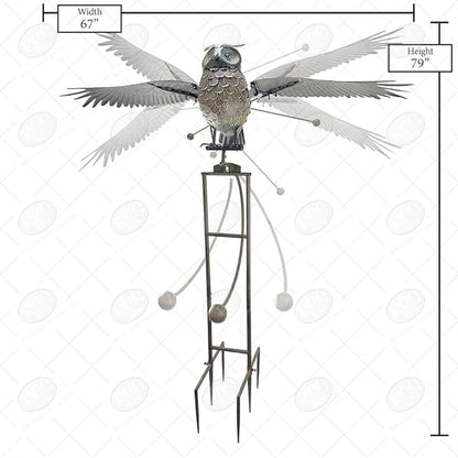 Red Carpet Studios Garden Stake Yard Art Metal and Glass Balance Rocker with 6-Prong Stake, Jumbo 6.5 Feet Tall, Owl