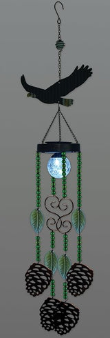 Sunset Vista Designs Wildlife Windchimes - Solar Lighted Wind Chime Indoor Outdoor, 33" Long, Eagle