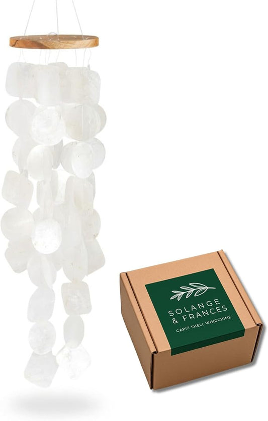 Solange & Frances Natural Capiz Shells Wind Chimes for Outside. Spring Decor Wind Chimes Patio Decor. Unique Gift Ideas for Mom, Birthday Gifts for Women