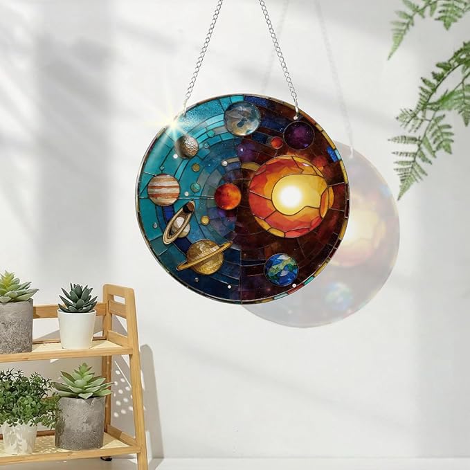 Artistic Window Decoration, Galaxy Decor Ornaments, Acrylic Window Wall Hanging Suncatchers, Galaxy Planets Windows Hanging, Round Acrylic Sun Catcher, Space Lover Gift