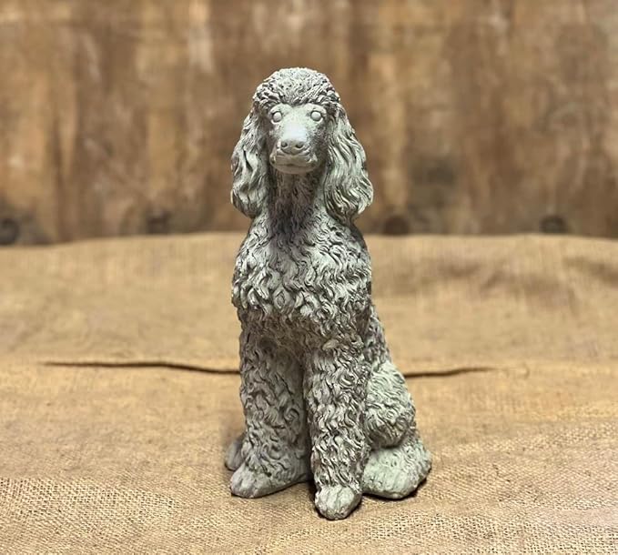Stone Sitting Poodle Statue Concrete Resting Poodle Dog Figurine Porch Dog Memorial Sculpture
