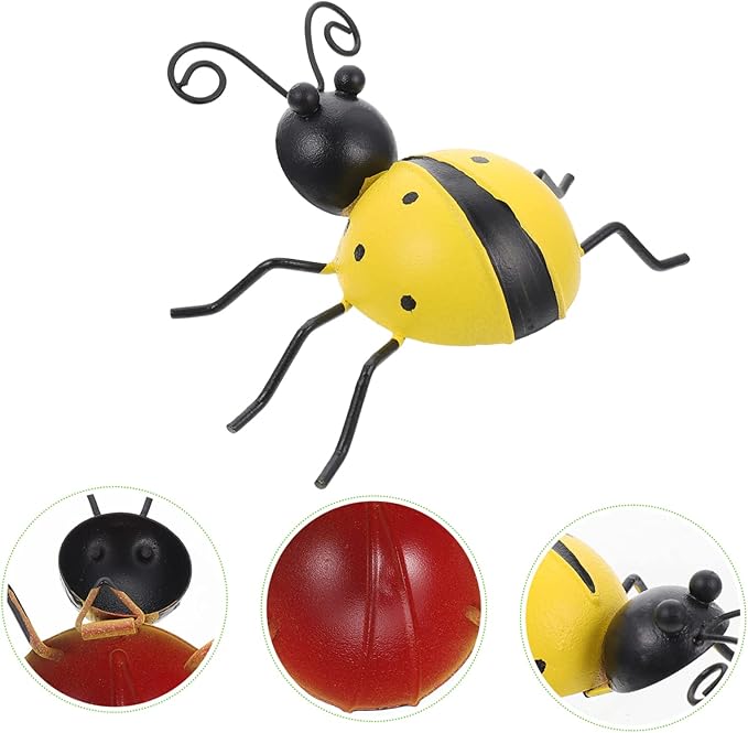 Toyvian 3Pc Simulation Ladybug Iron Garden Decorations Outdoor Ornament for for Holidays and Home Decor