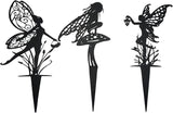 Decorative Garden Stakes， Fairy Garden Stakes, Butterfly Fairy Stakes for Weather Resistant Black Metal Outdoor Decorative Art for Women Gift (Matte Black, 3P-A)