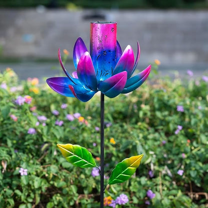 Stargarden Outdoor Wind Spinners with Solar Lantern, Solar Wind Sculptures & Spinners, Flower Shape Solar Windmill for Yard and Garden(Purple)