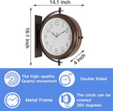 BESTIME 66264A 16-Inch Double Sided Metal Wall Clock with Antique Red Copper.Sturdy Frame,Easy Read,Garden,Home Décor,Indoor,Outdoor,Farmhouse,Yard,Station,Office,Photography Props.