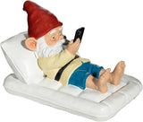 Relaxing Pool Gnome with Smartphone - 5.6" Heavy Resin Garden Statue - Weather-Resistant Funny Lawn Ornament - Summer Patio Decor - Unique Housewarming Gift