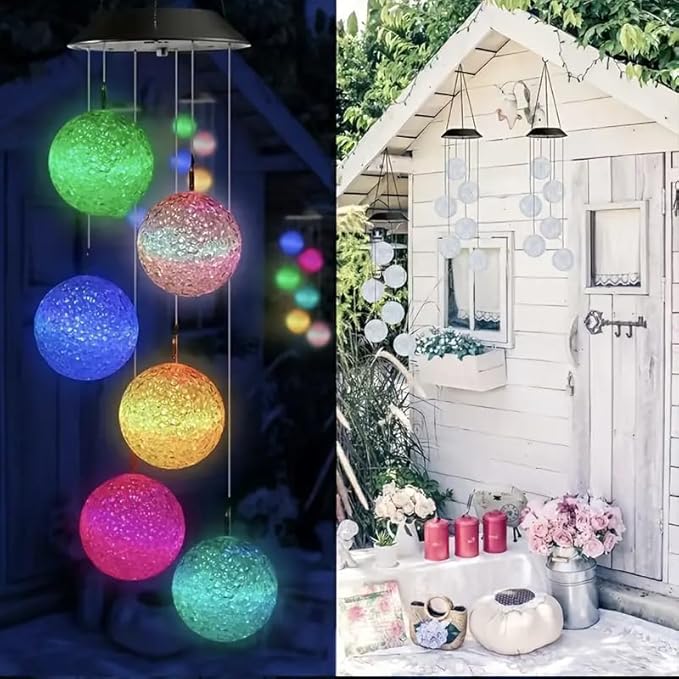 Wind Chime Outside Color Changing Ball Wind Chimes, LED Mobile Solar Lamp for Mom Grandma Waterproof Outdoor Solar Lights for Garden Patio Party Yard.