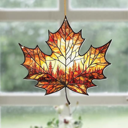 Stained Glass Acrylic Maple Leaf Ornament – Autumn & Christmas Tree Decoration 2026, Fall Harvest Sun Catcher, Nature-Themed Holiday Décor, Maple Leaf Gift for Home & Garden(Sun-14)