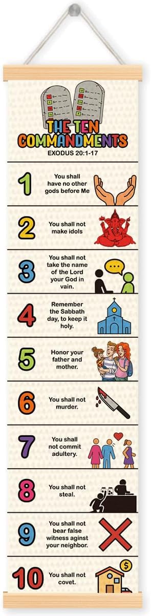 Ten Commandments Banner, Church Banner, Christian Rustic Hanging Door Flag, Farmhouse Decorations Outdoor Indoor, Church Activity Decor, Bible Lesson, Scripture and Words Decorations