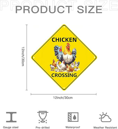 Chicken Crossing, Chicken Coop Signs for Chicken Crossing Bundle 2 Pieces Nene Crossing Farmhouse Wall Decor Garage Retro 12X12 Inch