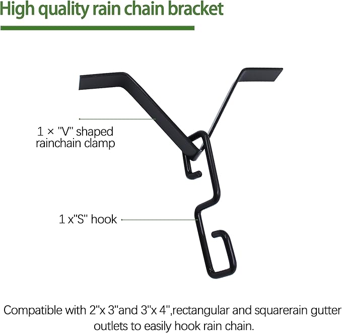 Rain Chains for gutters Adapter Clip, Rain Chain Water Diverter Accessories, for roof Gutter V Style rain Chain Connector Hook.