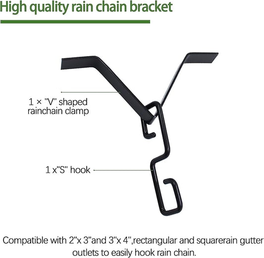 Rain Chains Gutters Adapter Clip, Rain Chain Water Diverter Accessories,Roof Gutter V Style Rain Chain Connector Hook 2Pcs