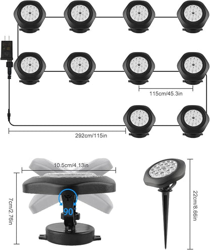 RGB Underwater Pond Lights,Super Bright 18 LED Submersible Fountain Lights, Bluetooth APP Control IP68 Waterproof Color Changing Spotlights for Fish Aquarium Tank Yard Garden Pool(Set of 10)