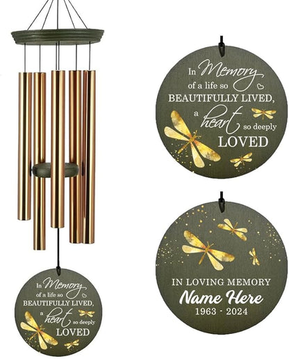 Sympathy Wind Chimes, 36inch Personalized Dragonfly Wind Chimes, for Loss of Loved One, Memorial Gifts for Funeral, Windchime in Memory of Dad/Mom/Husband/Wife (Produced in USA)