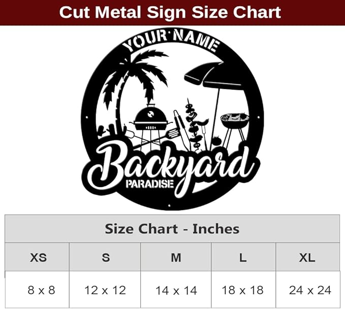 MeMate Backyard Sign Outdoor Decor, Large Metal Bar & Grill Plaque, Personalized Metal Sign for Backyard, Patio, Custom Name Signs for Porch, Deck, Housewarming Gifts for Family Friends
