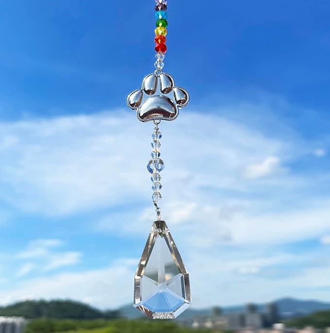 Dog Pet Memorial Gifts Paw Print Sun Catcher Crystals Prisms Hanging Rainbow Maker Suncatcher for Window Garden Decor Wind Chime Suncatcher Pet Loss Sympathy Gifts (1pcs Leaf)