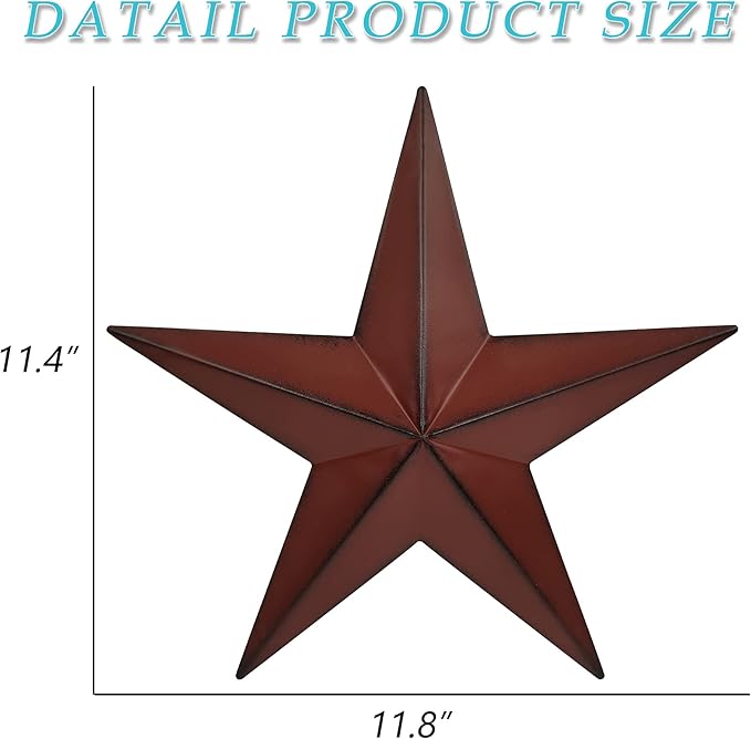VIVICOMFY 12" Metal Barn Star Wall Decor-American Flag Stars for Outside Or Inside of House-Iron Texas Metal Star Rustic Vintage Western Country Home Farmhouse Wall Art Decorations (Set of 3)