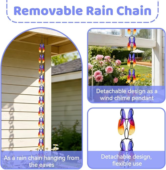 dreamysoul Rain Chains for Outside, 7.87FT Adjustable Glass Rain Chain, Leaf Decorative Rain Catcher Chains for Gutters Downspout, Eaves, Drainage
