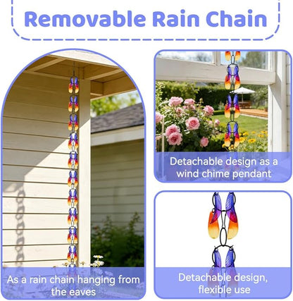 dreamysoul Rain Chains for Outside, 7.87FT Adjustable Glass Rain Chain, Leaf Decorative Rain Catcher Chains for Gutters Downspout, Eaves, Drainage