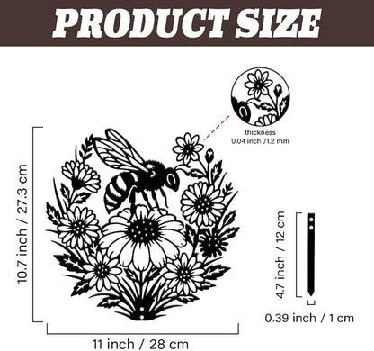 SUPERDANT 1 Pcs Metal Garden Stake Bee Flowers Silhouette Yard Art Plug-In Black Sunflower Iron Decor Lawn Ornament Sign For Lawn Patio Courtyard Farm