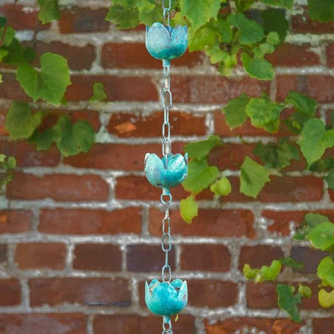 SPRING HILL NURSERIES - Verdigris Tulip Rain Chain - Decorative and Delightful Addition to Your Patio