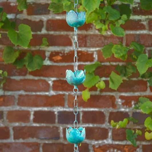 SPRING HILL NURSERIES - Verdigris Tulip Rain Chain - Decorative and Delightful Addition to Your Patio