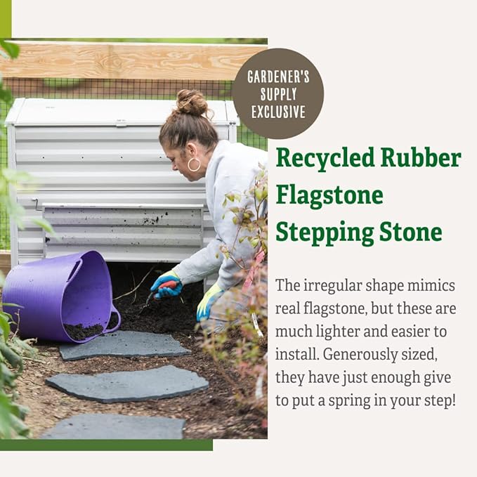 Gardener's Supply Company Flagstone Recycled Rubber Stepping Stone For Garden Walkway | Outdoor Patio Decor & Lawn Pathway Landscaping Stepping Blocks | Eco-Friendly Recycled Rubber - 17"W X 1/2 Thick