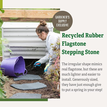 Gardener's Supply Company Flagstone Recycled Rubber Stepping Stone For Garden Walkway | Outdoor Patio Decor & Lawn Pathway Landscaping Stepping Blocks | Eco-Friendly Recycled Rubber - 17"W X 1/2 Thick