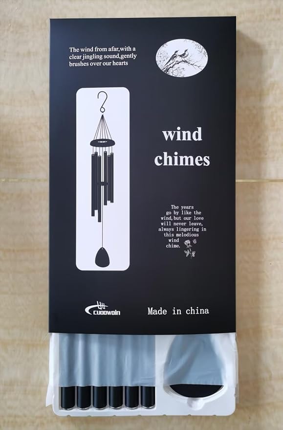 Metal WindChimes for Outside, 6 Tubes - 32 Inch Black Windchime, Weatherproof & Rustproof Outdoor Wind Chimes, Garden, Patio, Porch - Soothing Decorative Wind Chime, Unique Gift Idea