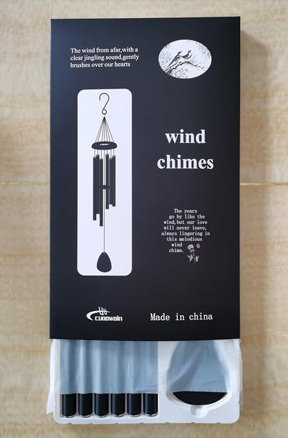 Metal WindChimes for Outside, 6 Tubes - 32 Inch Black Windchime, Weatherproof & Rustproof Outdoor Wind Chimes, Garden, Patio, Porch - Soothing Decorative Wind Chime, Unique Gift Idea