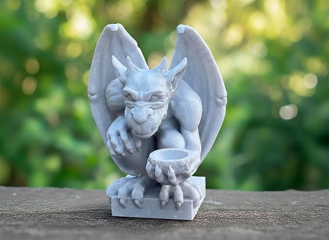 OLOMA Concrete Gargoyle Outdoor Statue Gothic Garden Accent Sculpture Neutral Stone Finish Decorative Mythical Figure Resin Coated Weather Resistant Accent for Entryway Patio Yard
