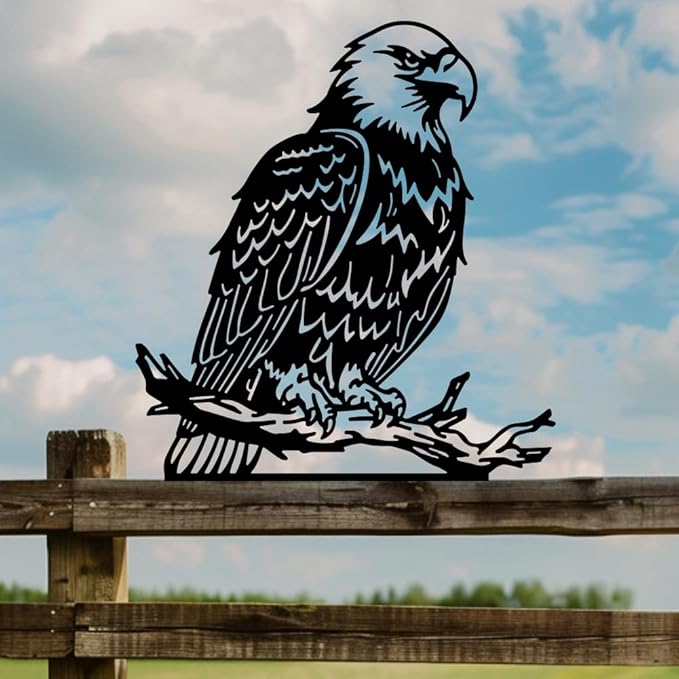 WADORN Eagle Metal Garden Yard Art Decor, Bird on Branch Iron Decorative Garden Stakes Wild Animal Black Silhouette Outdoor Fence Decor for Tree Wall Ornaments Yard Art Outdoor Decor Garden Decor