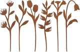 hogardeck Garden Decor for Outside, 6 Pcs Rusty Metal Flower Garden Stakes with Fern Leaf Design for Outdoor Yard Art, Rustic Plant Stakes for Flower Bed, Pot, Vase