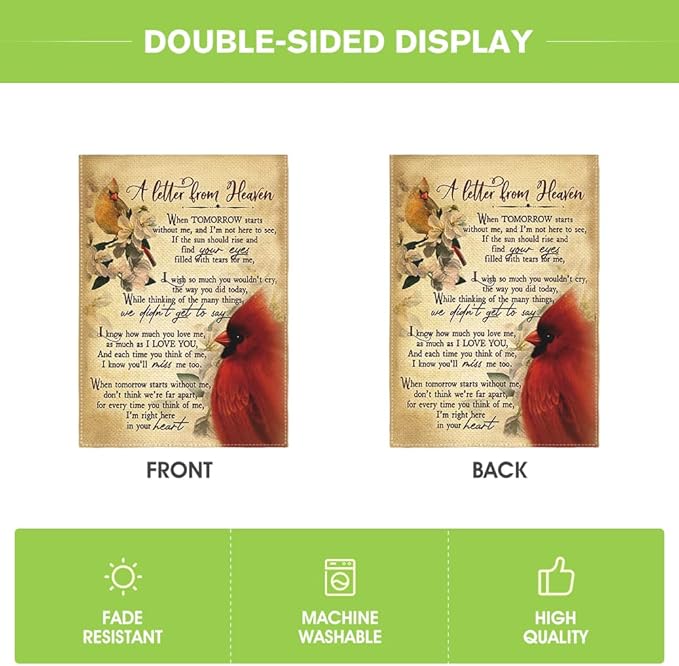 AVOIN colorlife Cardinal Memorial Garden Flag 12x18 Inch Double Sided, A Letter From Heaven Commemorate Cemetery Grave Yard Outdoor Decoration