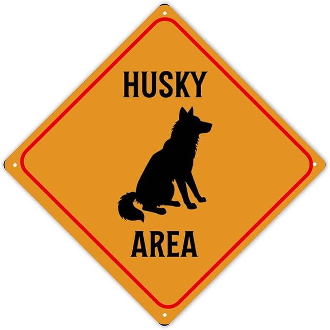 Caution Husky Crossing XING Tin Sign Husky Dog Area Warning Street Sign Husky Novelty Caution Road Sign for Man Cave Yard Garage Porch 15x15in