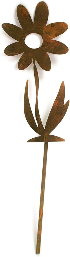 Metal Rustic and Colorful Flower Stakes Ranging from 9.5 to 36 Inches Tall (Twisted Daisy Stake 9.5" Tall, Naturally Rusted)