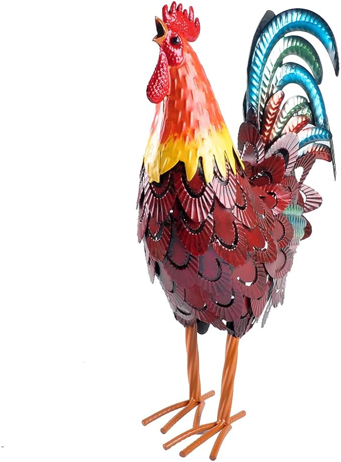 Metal Rooster Statue Garden Chicken Sculpture Decoration Metal Yard Art for Yard Outdoor Indoor Decoration (#C)