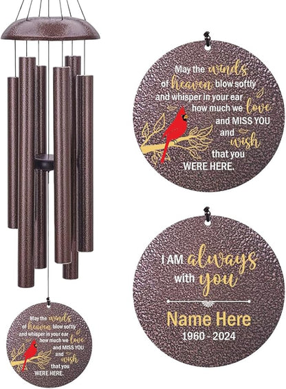 Personalized Memorial Wind Chimes Outdoor, Cardinal Wund Chimes for Loss of Loved One, 36Inch Custom Sympathy Wind Chimes Deep Tone, Condolences Gifts for Funeral (Produced in USA)